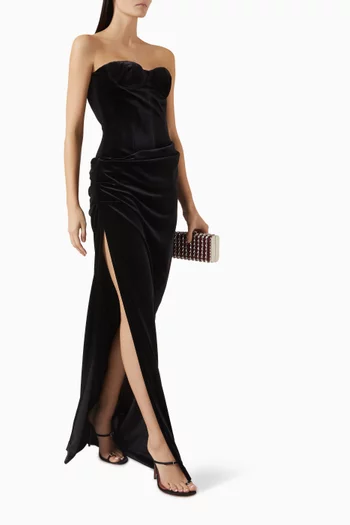 Strapless Curved Draped Gown in Velvet
