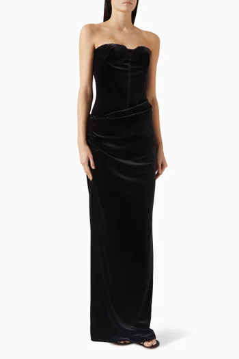 Strapless Curved Draped Gown in Velvet
