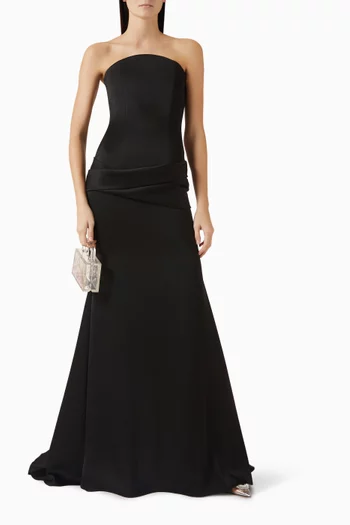 Strapless Curved Draped Corset Gown in Satin Crepe