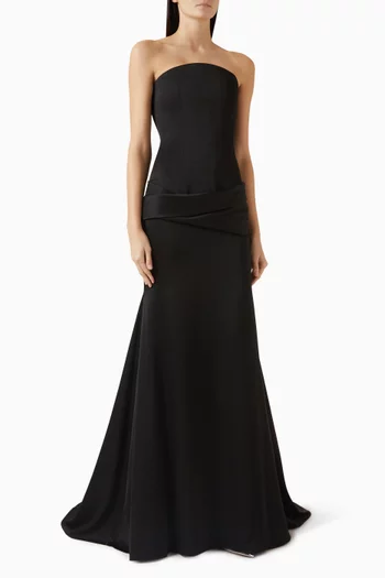 Strapless Curved Draped Corset Gown in Satin Crepe