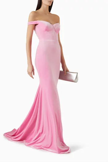 Off-shoulder Cupped Gown in Velvet