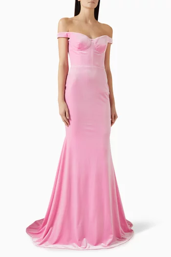 Off-shoulder Cupped Gown in Velvet