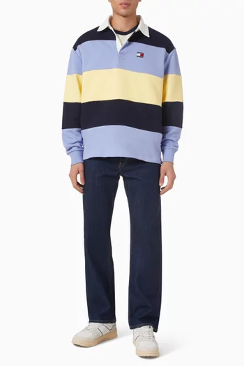 Badge Stripe Rugby Polo Shirt in Cotton