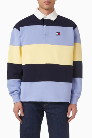 Badge Stripe Rugby Polo Shirt in Cotton