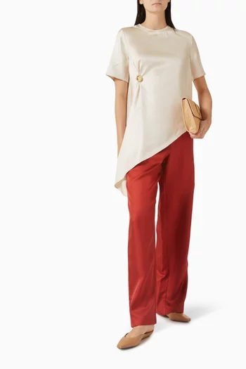 بلوزة ميديا بحافة غير متماثلة حرير تويل