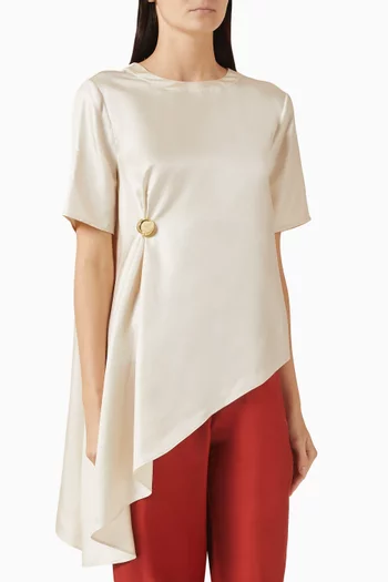 بلوزة ميديا بحافة غير متماثلة حرير تويل