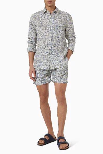 Printed Bermuda Shorts in Linen