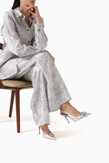 حذاء كلاسيك بسير خلفي وحلية كبيرة بشعار جانشيني وكعب 90 مم جلد لامع