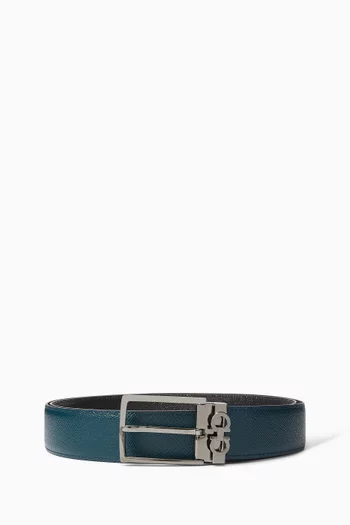 Reversible Gancini Belt in Stamped Calfskin