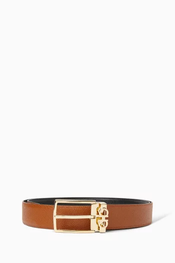 Reversible Gancini Belt in Stamped Calfskin