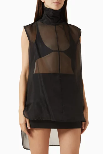 بلوزة شفافة بياقة مطوية أورجانزا حريري