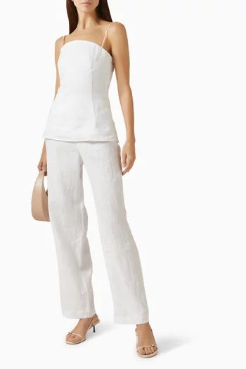 بلوزة بفتحة رقبة مربعة كتان