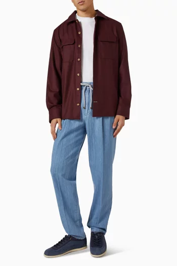 Double Pleats Drawstring Pants in Denim