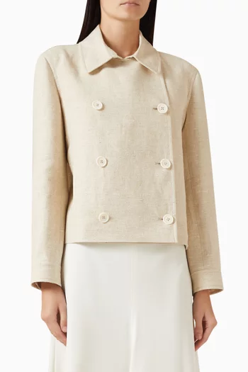 جاكيت كابان قصير مطرز بخرز مونيلي مزيج كتان