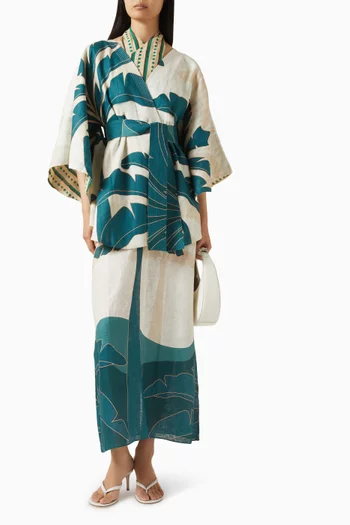 Cavalo Printed Poncho in Linen