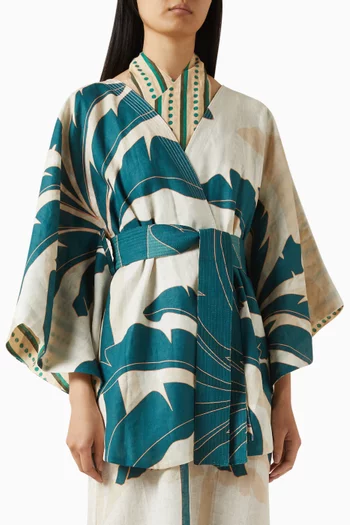 Cavalo Printed Poncho in Linen