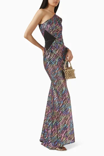 فستان سهرة انتيتي مزين بتطريزات بالترتر