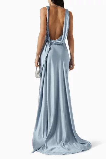 فستان دارسي بفتحة رقبة مطوية ستان