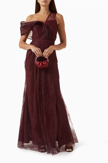 فستان سهرة بتصميم غير متماثل دانتيل