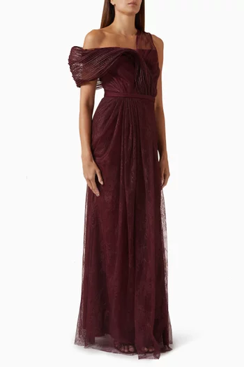 فستان سهرة بتصميم غير متماثل دانتيل