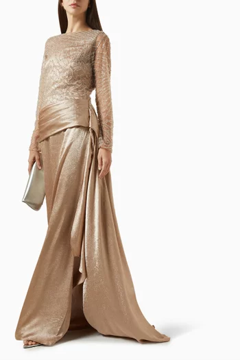 Bead-embellished Gown in Tulle & Crepe Satin
