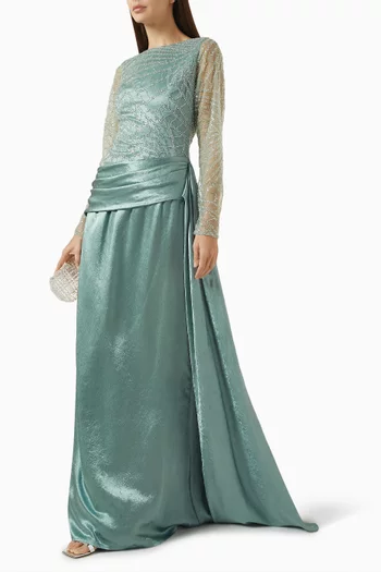 Bead-embellished Gown in Tulle & Crepe Satin