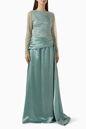 Bead-embellished Gown in Tulle & Crepe Satin