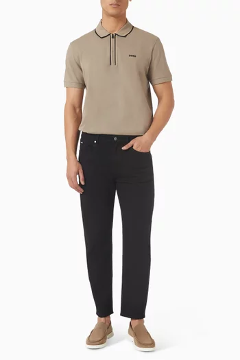 Contrast Stripes Polo Shirt in Stretch Cotton