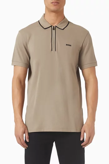 Contrast Stripes Polo Shirt in Stretch Cotton