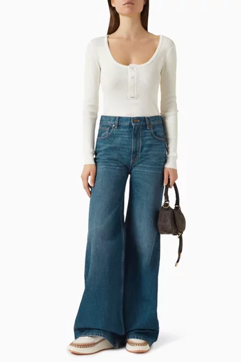 قميص هنلي بفتحة رقبة عميقة قطن جيرسيه