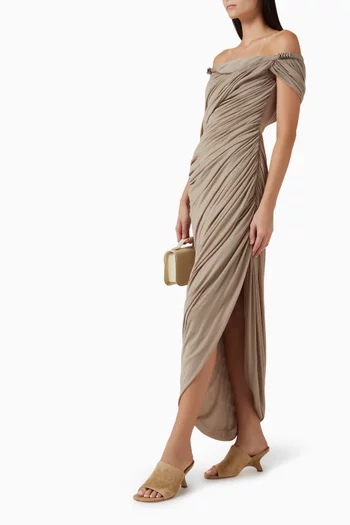 فستان ثالين بأكتاف مكشوفة كريب منسوج