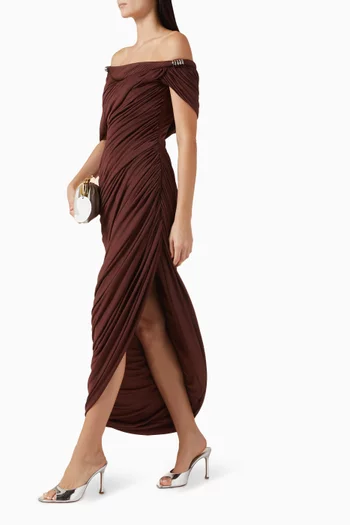 فستان ثالين بأكتاف مكشوفة كريب منسوج