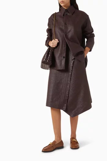 Asymmetrical Skirt in Intrecciato leather