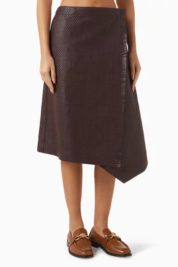 Asymmetrical Skirt in Intrecciato leather