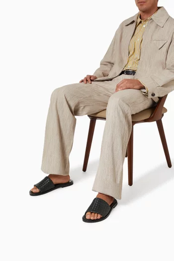 حذاء إليو مفتوح من الخلف جلد مجدول