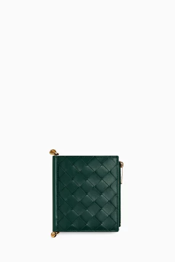 محفظة سولستيس صغيرة ثنائية الطي جلد عجل مجدول