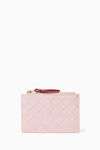 Zip Card Case in Intrecciato Leather