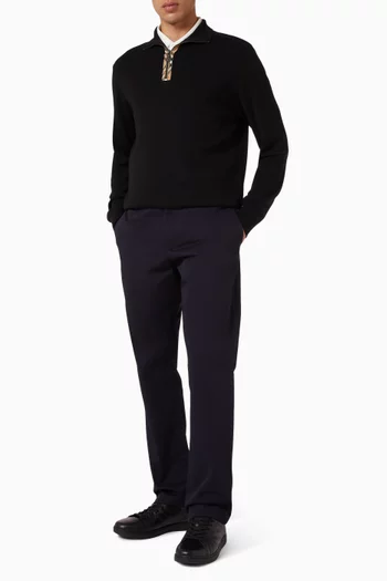 Check Trim Half-zip Sweater in Wool