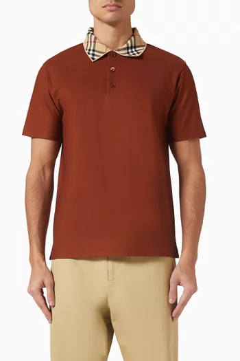 Check Collar Polo Shirt in Cotton Pique