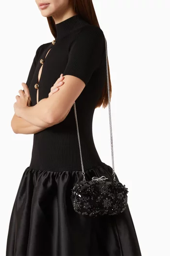 Floral Crystal-embellished Clutch Bag in Satin