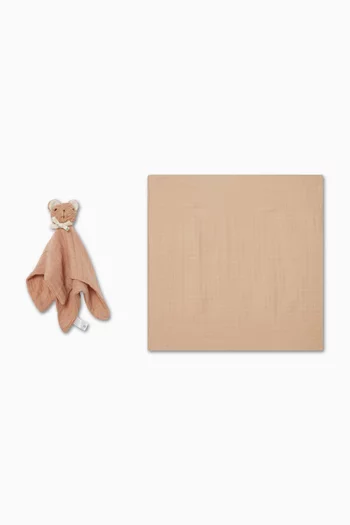 طقم هدايا بدمية بقماش ناعم للحضن ونقشة بالكامل