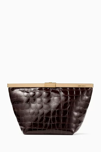 Ganache Clutch in Croc-embossed Leather