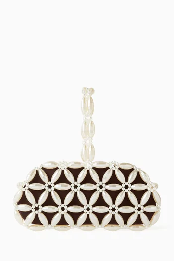 Tebea Top-handle Clutch in Beads & Silk Satin