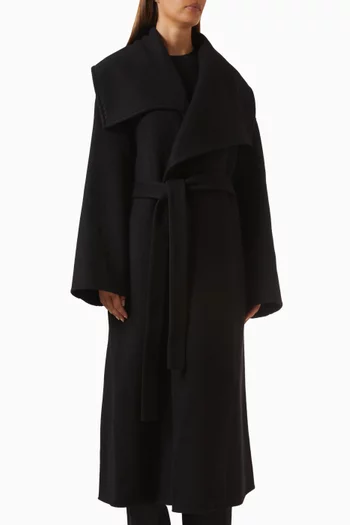 Long Wrap Coat in Wool Blend