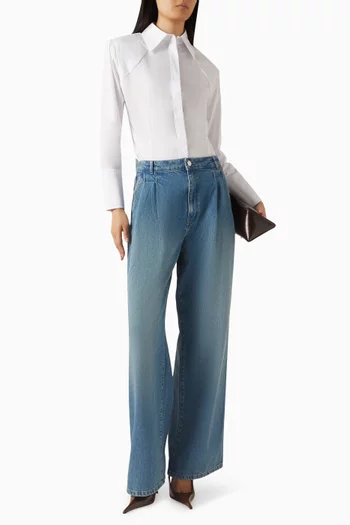 Pleated Wide-leg Pants in Denim
