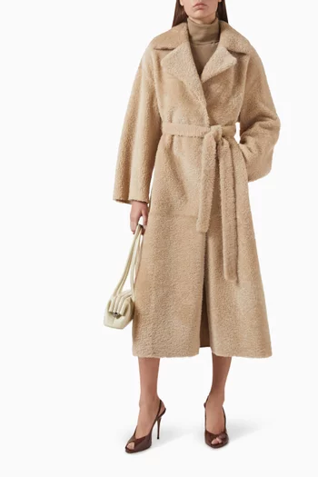 Rien Reversible Long Coat in Shearling & Leather
