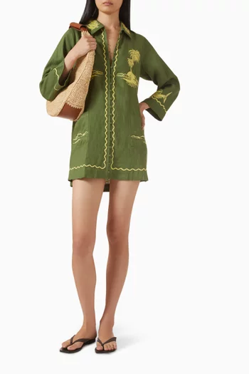 Embroidered Shirtdress in Linen
