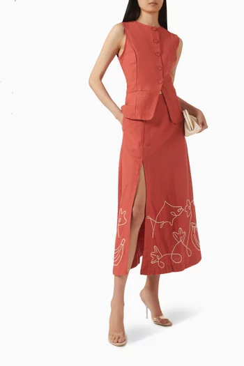 تنورة بقصة مستديرة وفتحة مزيج قطن