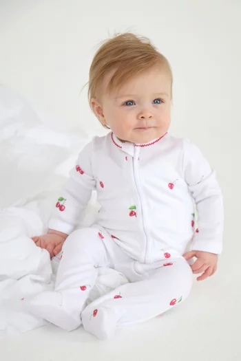 Cherry Picot-trim Sleepsuit in Bamboo & Cotton
