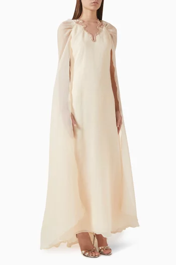 فستان سهرة مطرز بكاب